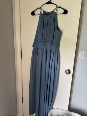 David’s Bridal Sleeveless Chiffon Maxi Dress in Dusty Blue